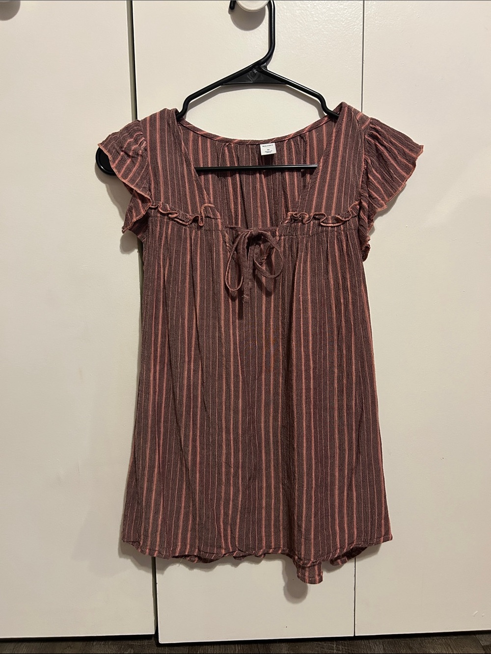 Old Navy Striped Ruffle Tie-Front Tunic in Dusty Rose and Pink
